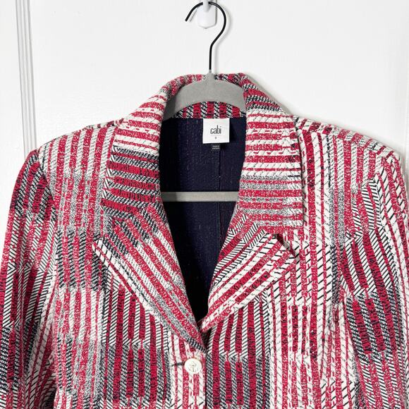 CABi Red Patchwork Tweed Blazer #6028 Double Breasted Anchor Buttons Nautical S - Picture 14 of 14